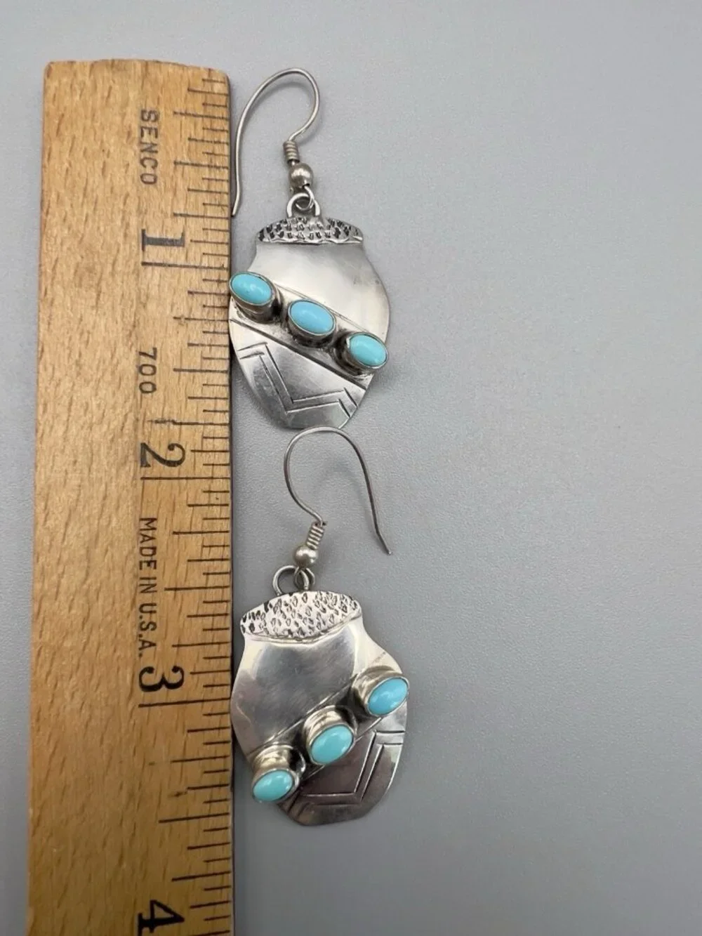 Vintage Navajo Native American Sterling Silver Turquoise Earrings - Picture 8 of 9